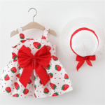 Baby Strawberry Print Frock With Hat